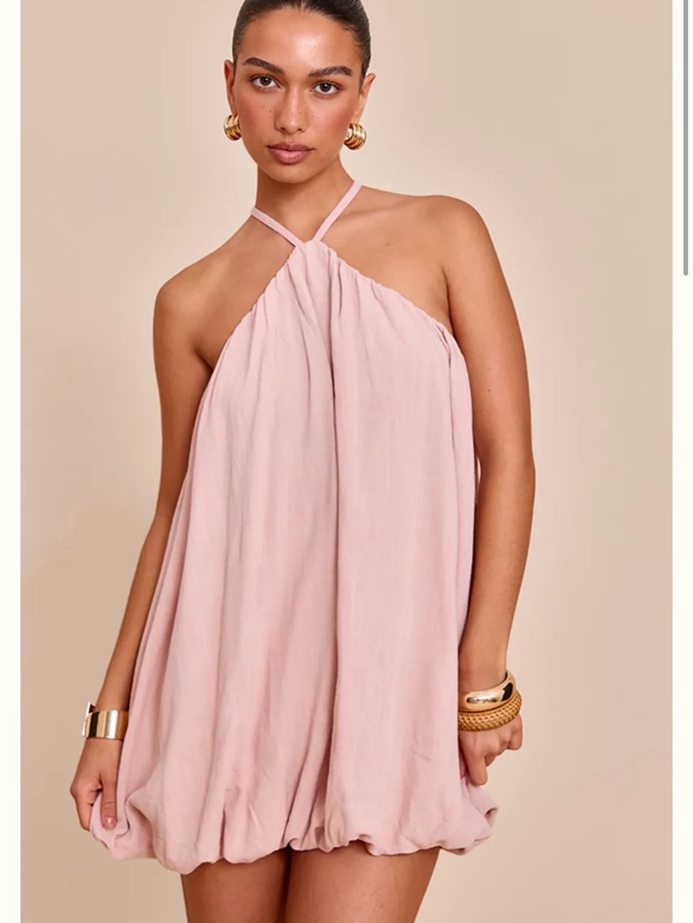 Blush Pink Halter Bubble Hem Mini Dress